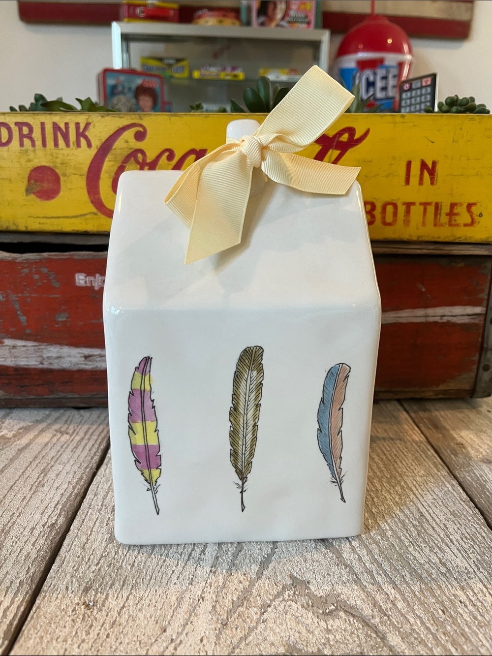 NWT - Rae Dunn Ceramic Birdhouse with Colorful Feather Motif from 2018 - Picture 4 of 8